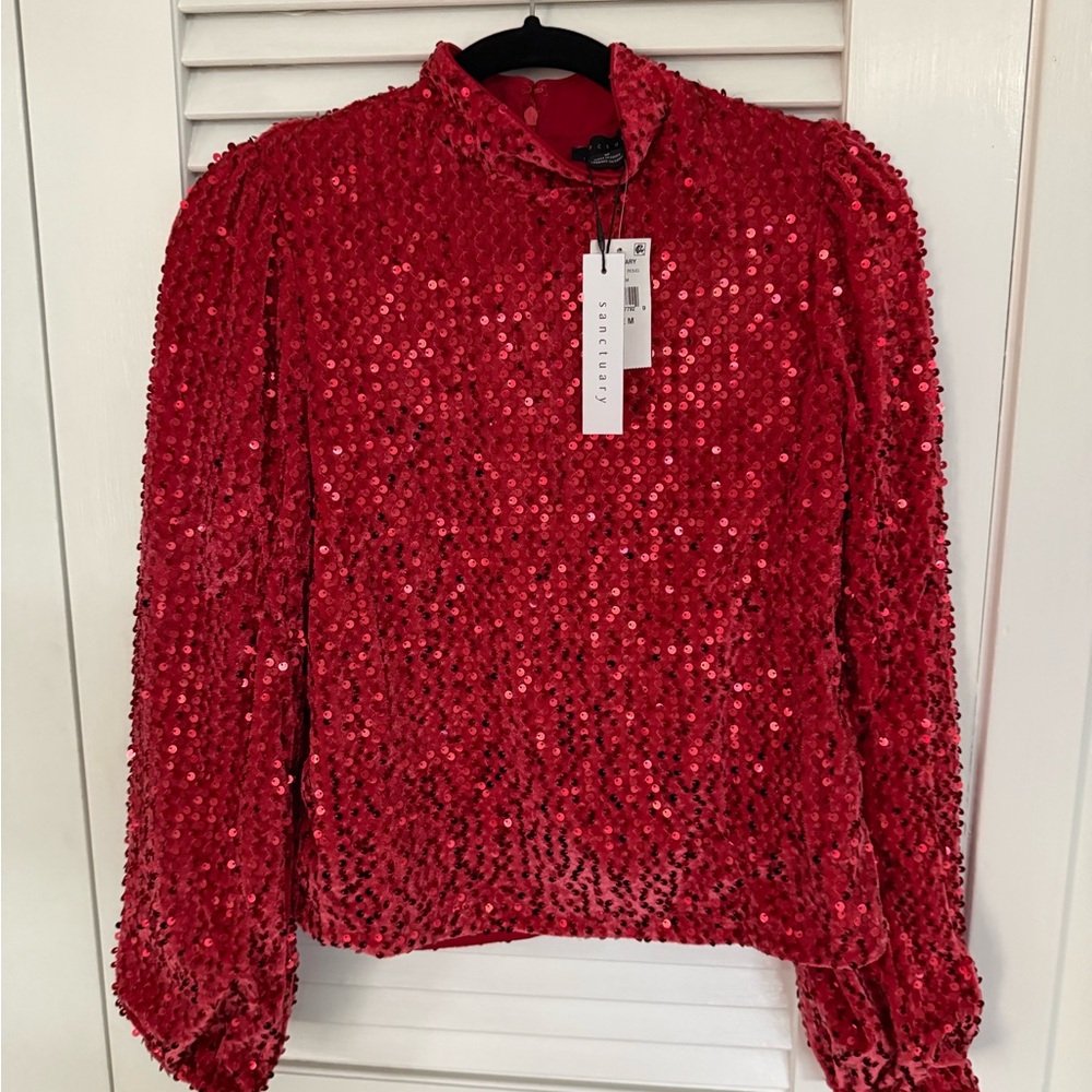 Sanctuary Sparkling Red Sequin Blouse